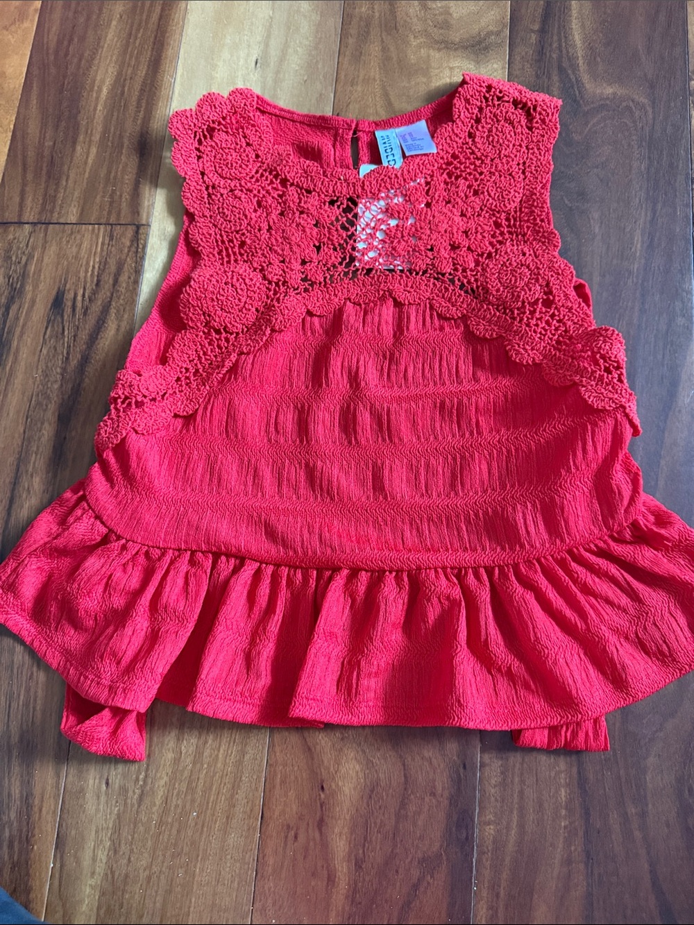 H&M Girls Crochet Yoke Ruffle Tank Top - Coral Pink